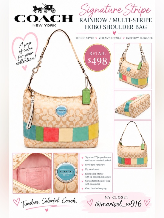 Coach Handbags - Coach Y2K Signature stripe rainbow hobo shoulder bag